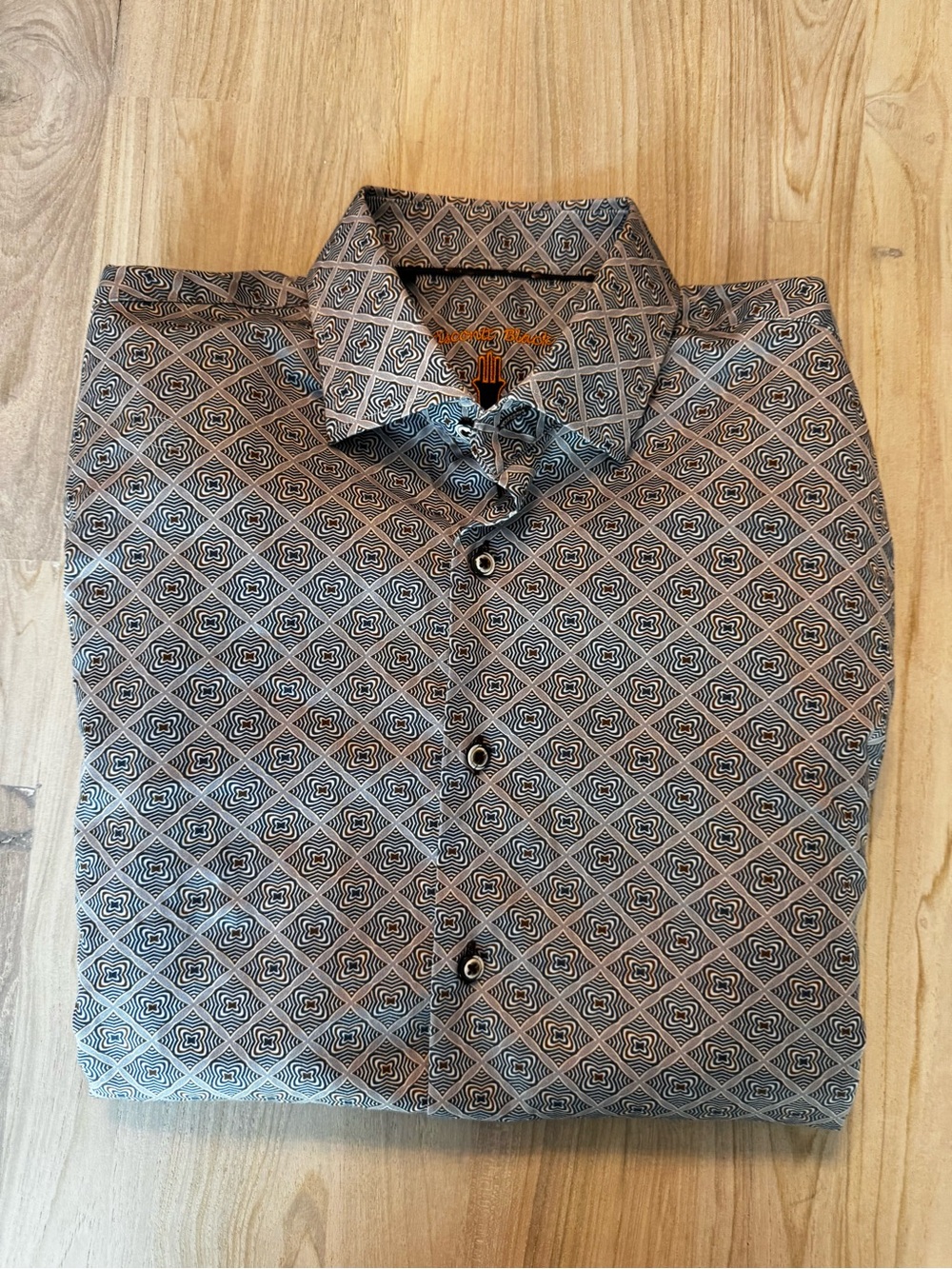 Visconti Black Men's Geometric Print Dress Shirt - Black & Brown